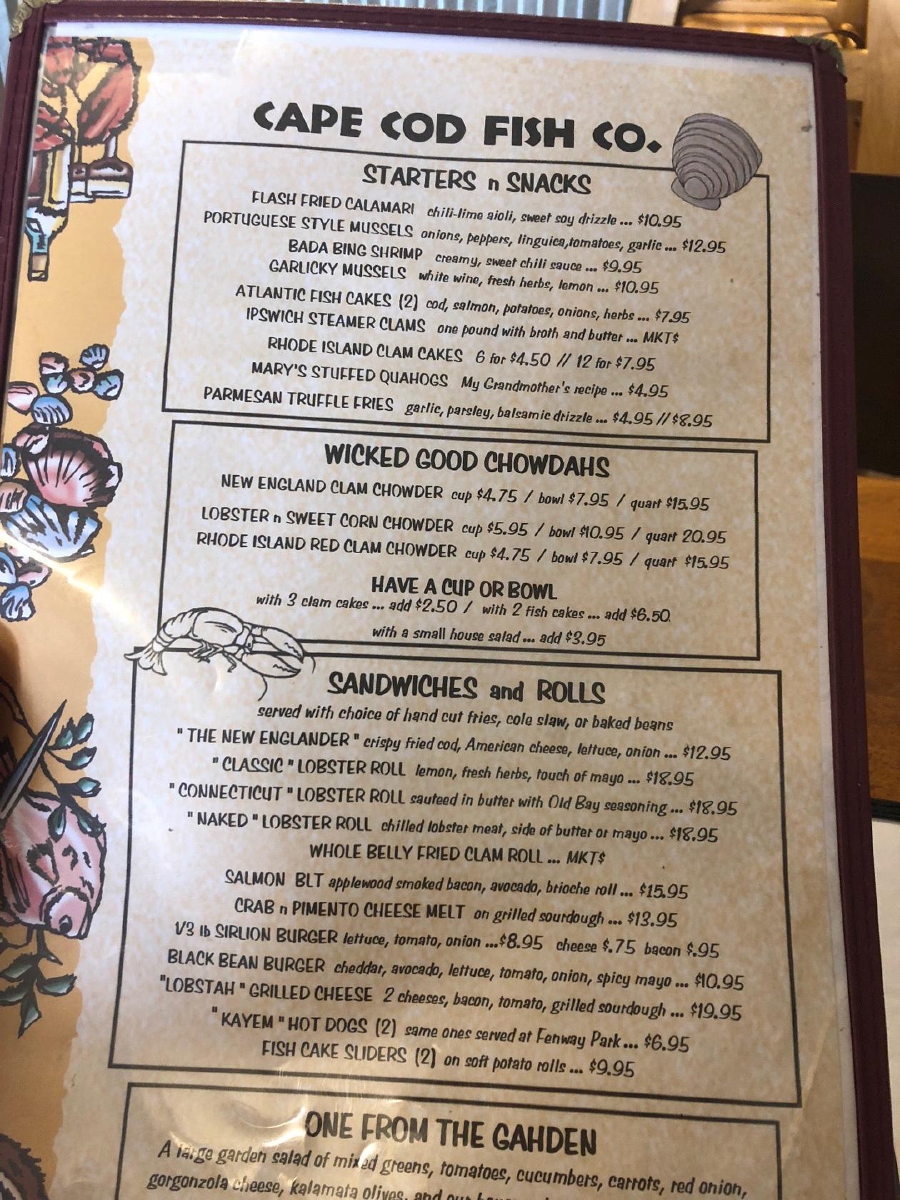 Menu at Cape Cod Fish Co restaurant, Fort Myers