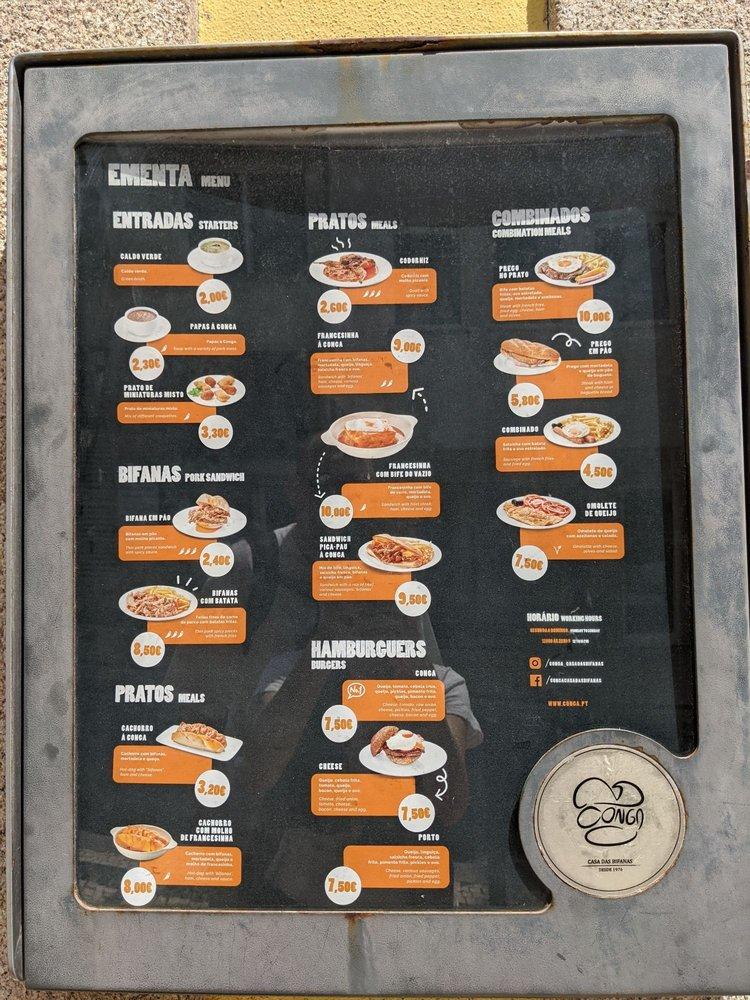 Menu at Conga restaurant, Porto