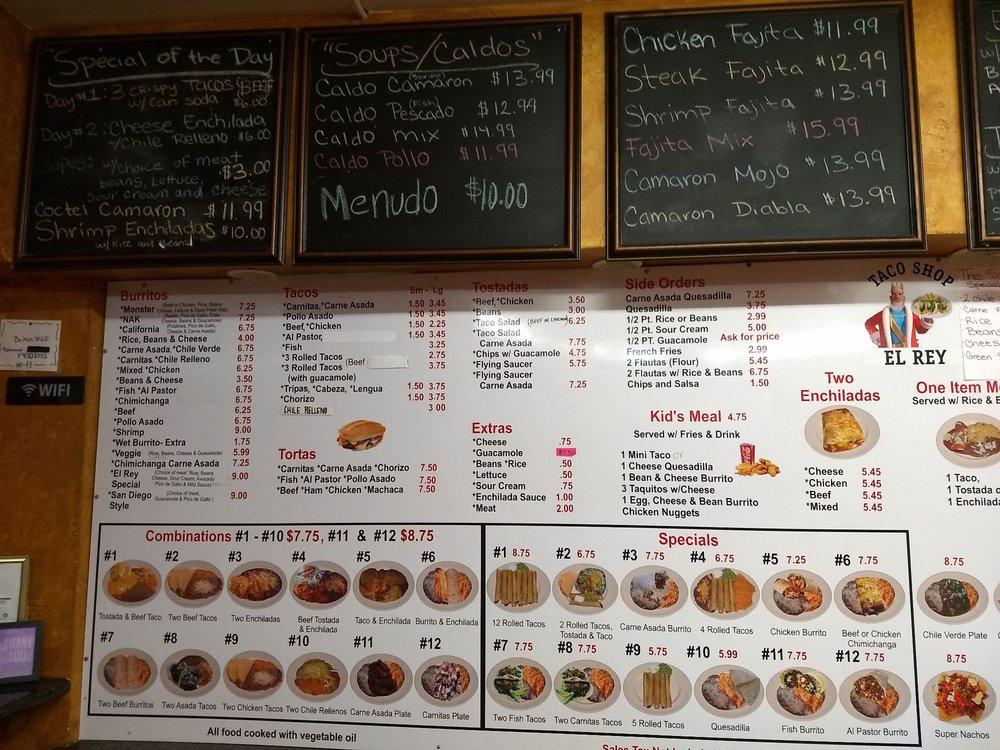 Menu at Taco Shop El Rey restaurant, Sonora