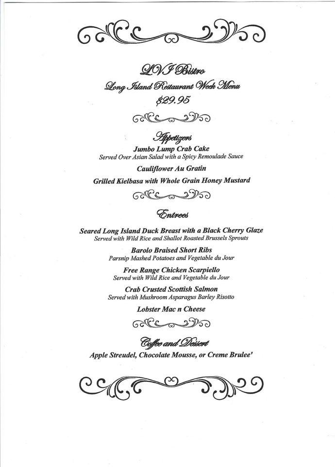 Menu at Locust Valley Inn restaurant, Locust Valley