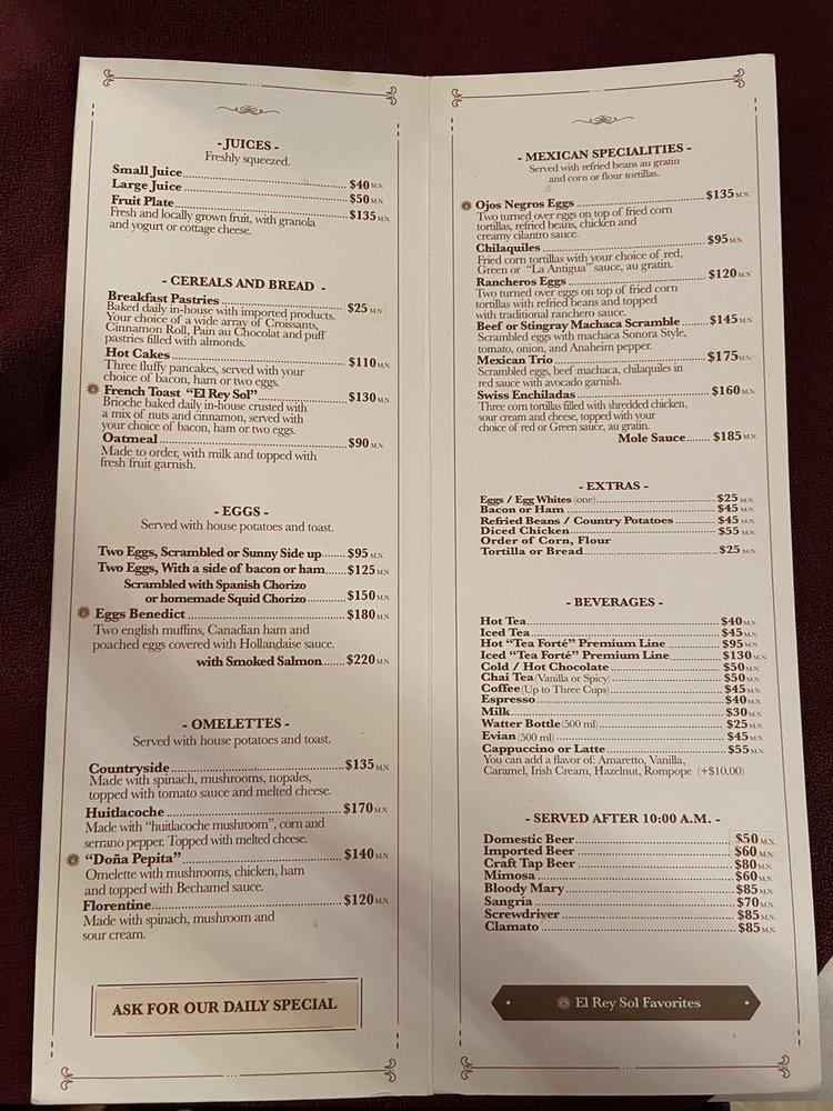 Menu at El Rey Sol Restaurant, Ensenada