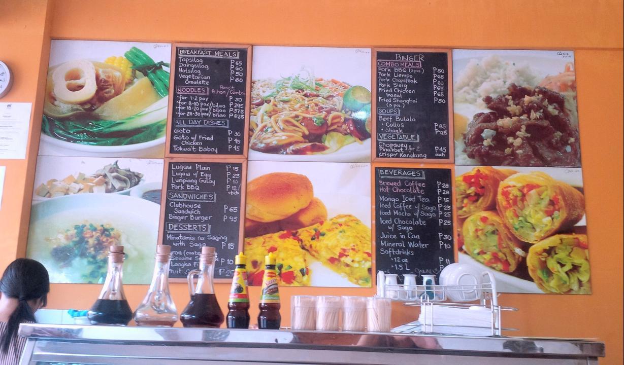 Menu at Binger restaurant, Cainta