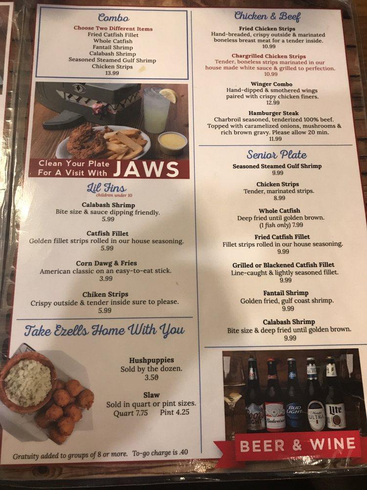 Menu at Ezell's Catfish restaurant, Columbus