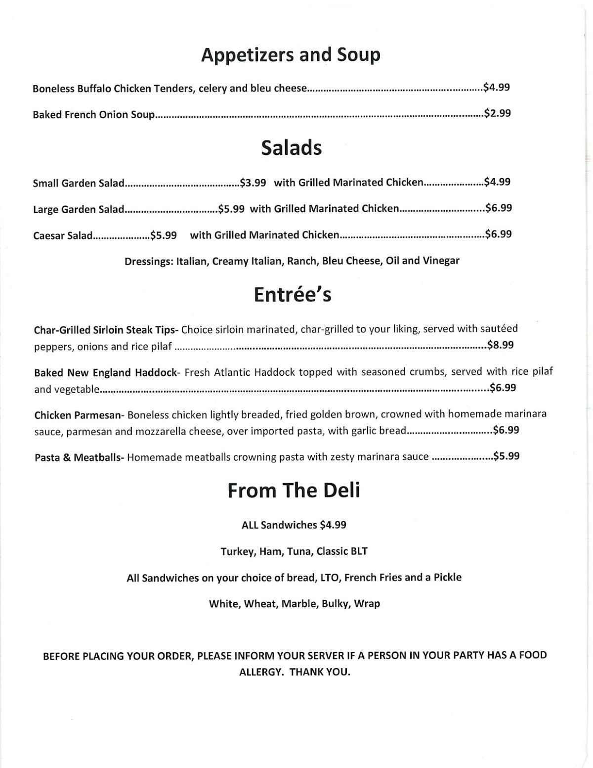 Menu at Hilltop Restaurant Bay Path RVTHS, Charlton