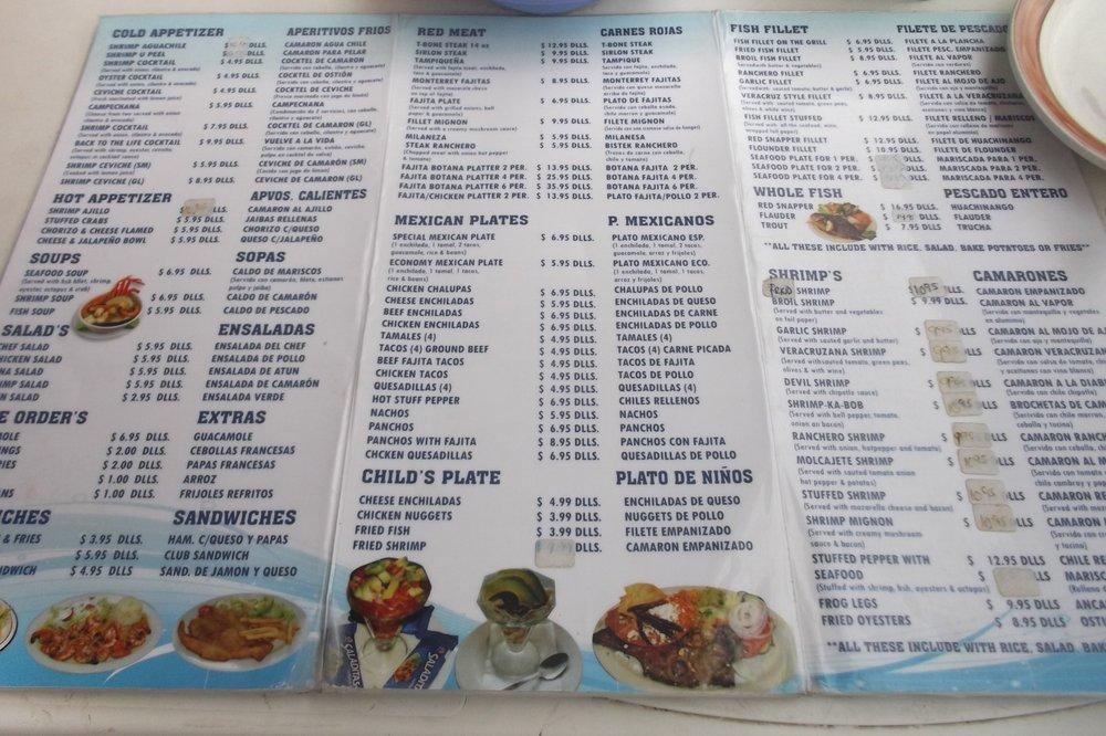 Menu at Chuy's Red Snapper restaurant, Nuevo Progreso, Av. Benito