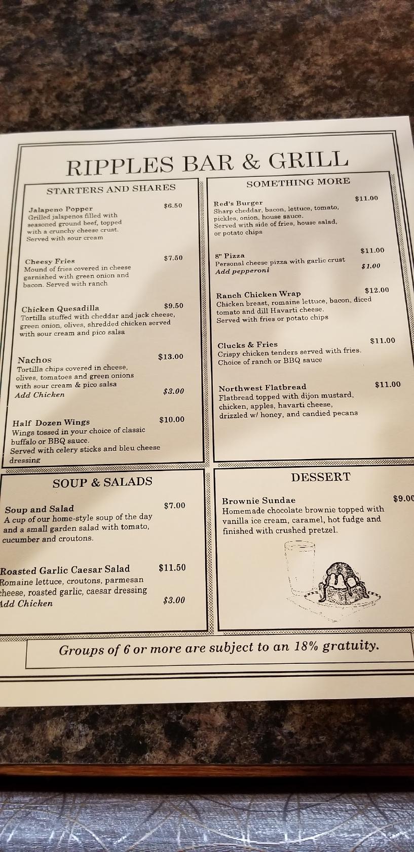 Menu at Ripples Riverside Bar And Grill, Richland