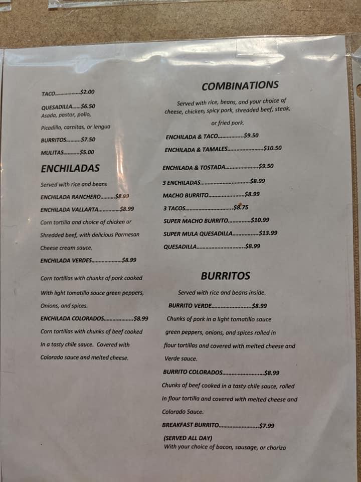 Menu at Scruffy's fast food, Hettinger