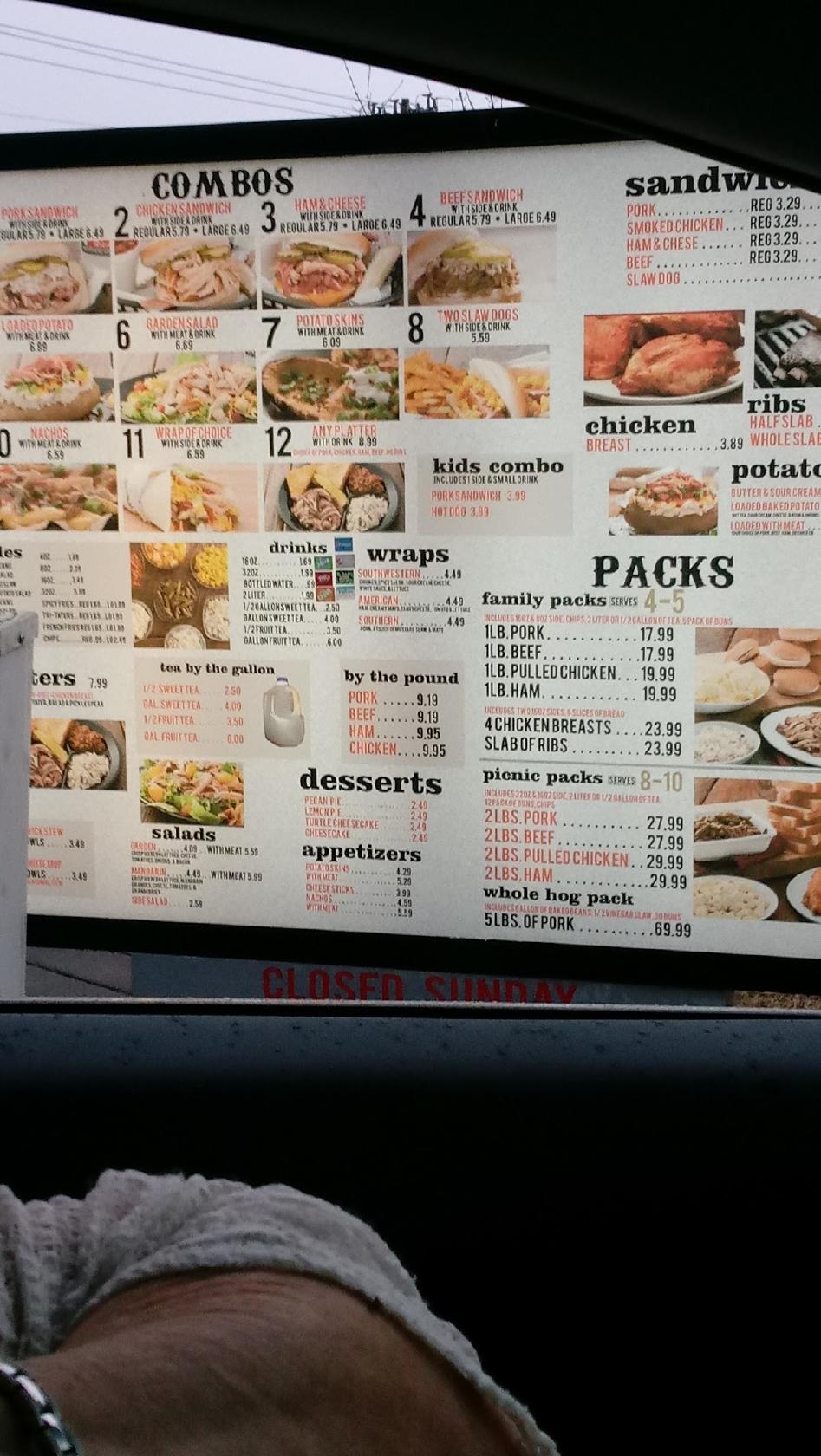 Menu at Rick's BBQ, Murfreesboro, Memorial Blvd