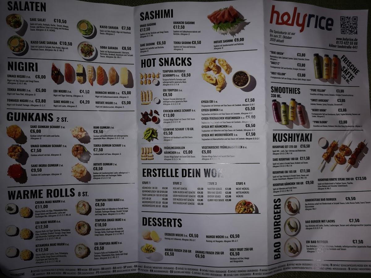 Speisekarte von Holy Rice restaurant, Düsseldorf