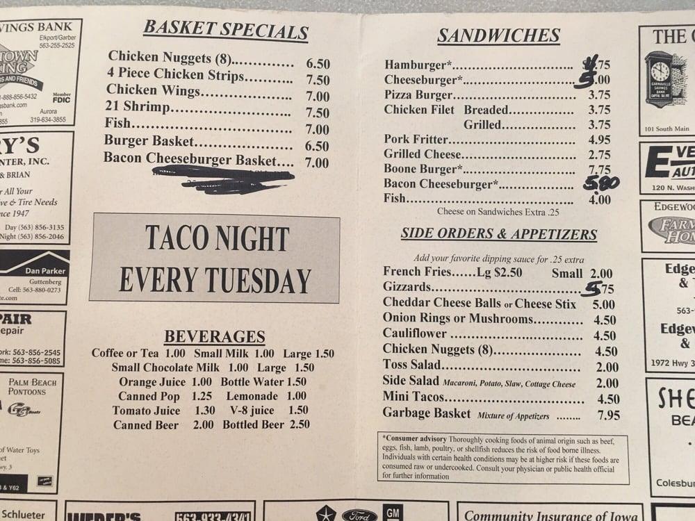 Menu at Anchor Inn restaurant, Garber