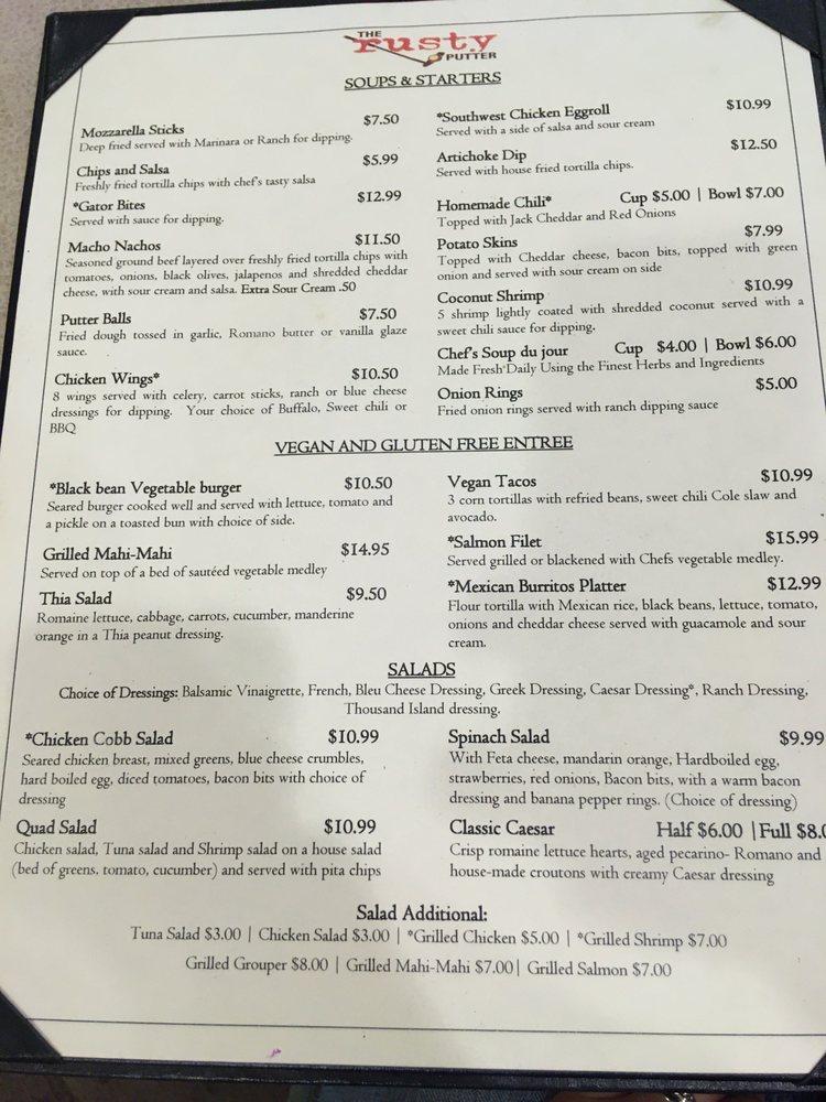 Menu at The Rusty Putter restaurant, Ave Maria