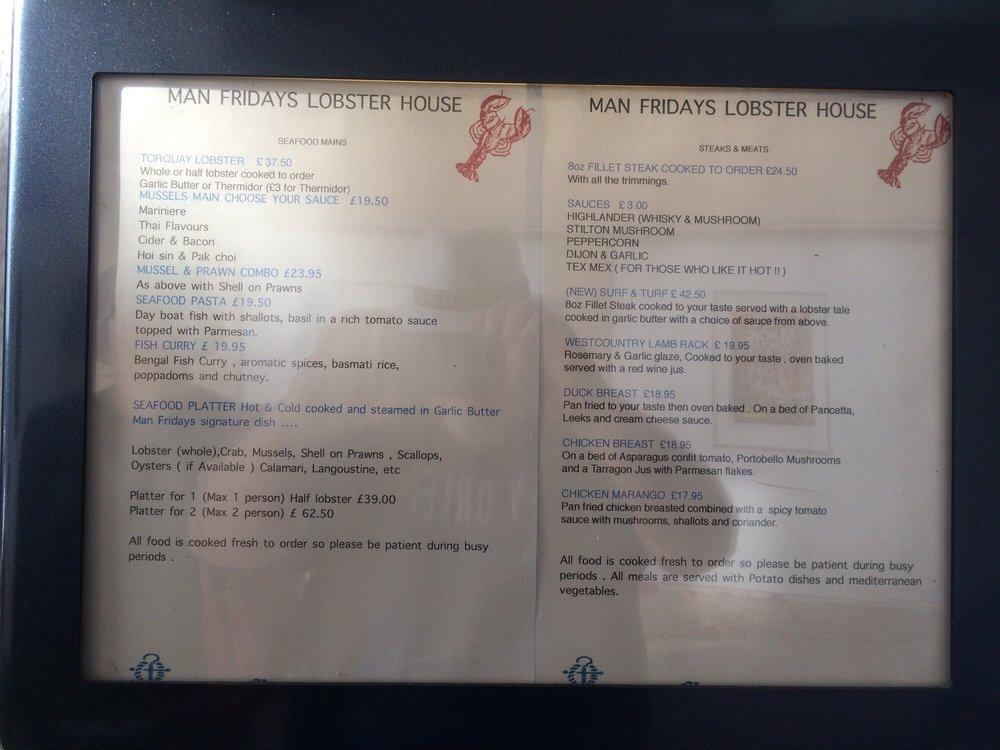 Menu at Lobster House pub & bar, Torquay