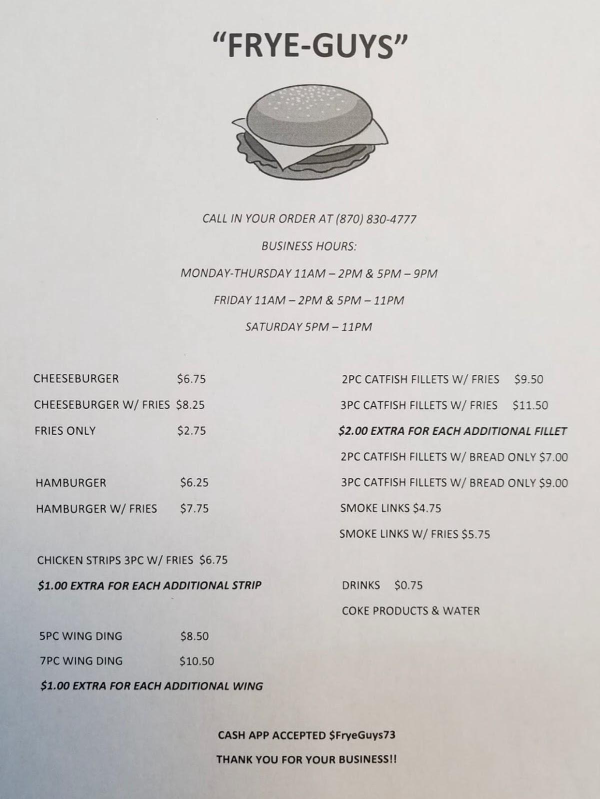 Menu at FryeGuys restaurant, Stuttgart