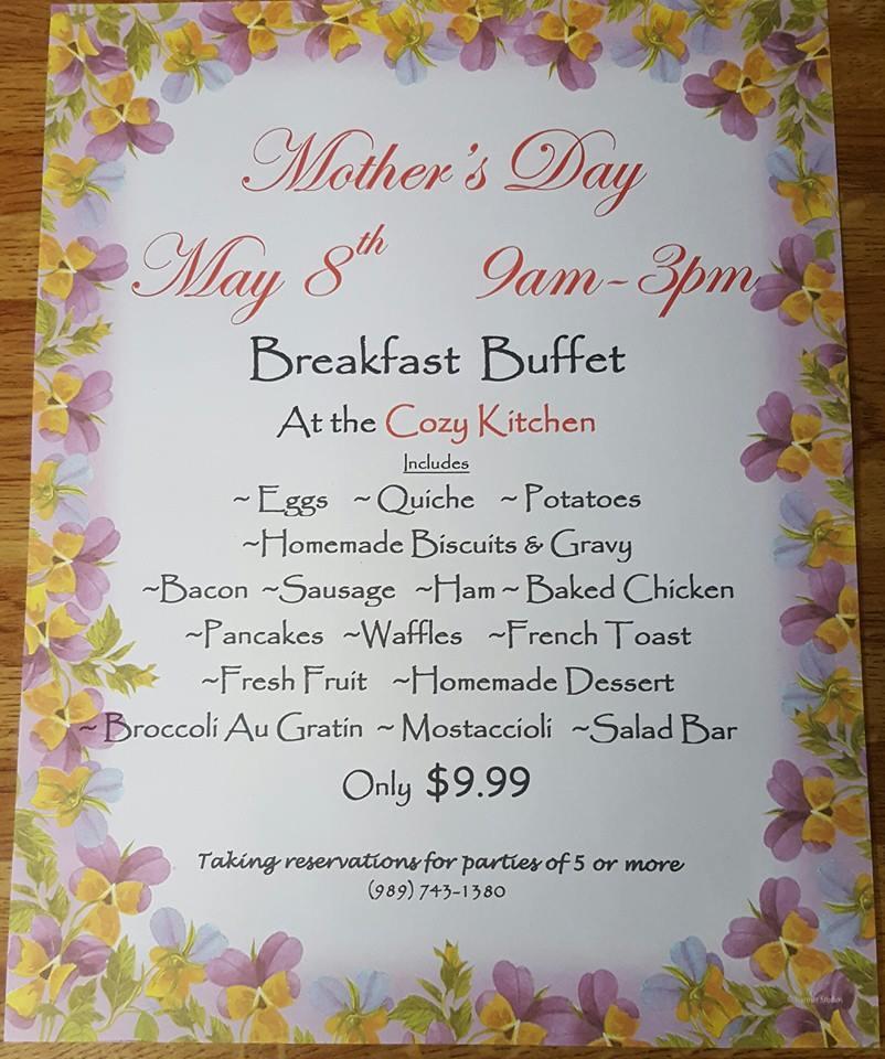 Menu at Cozy Kitchen restaurant, Corunna