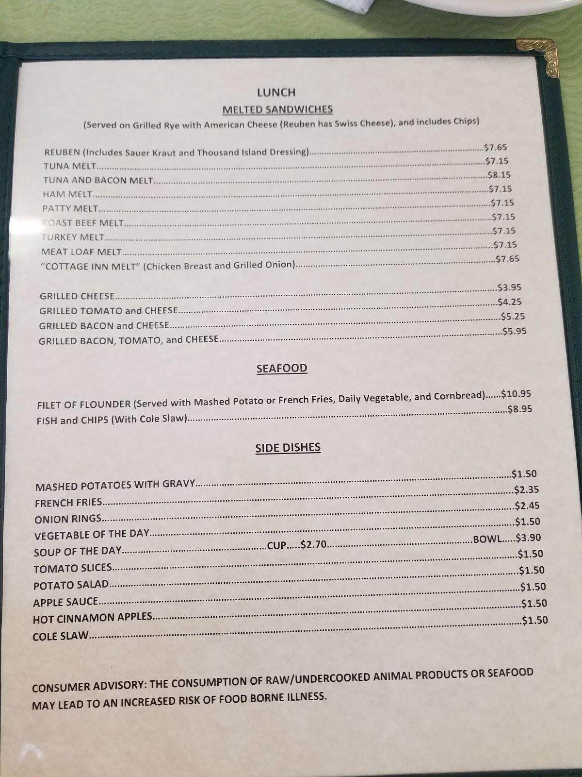 Menu at Cottage Inn restaurant, Lady Lake, 340 US441