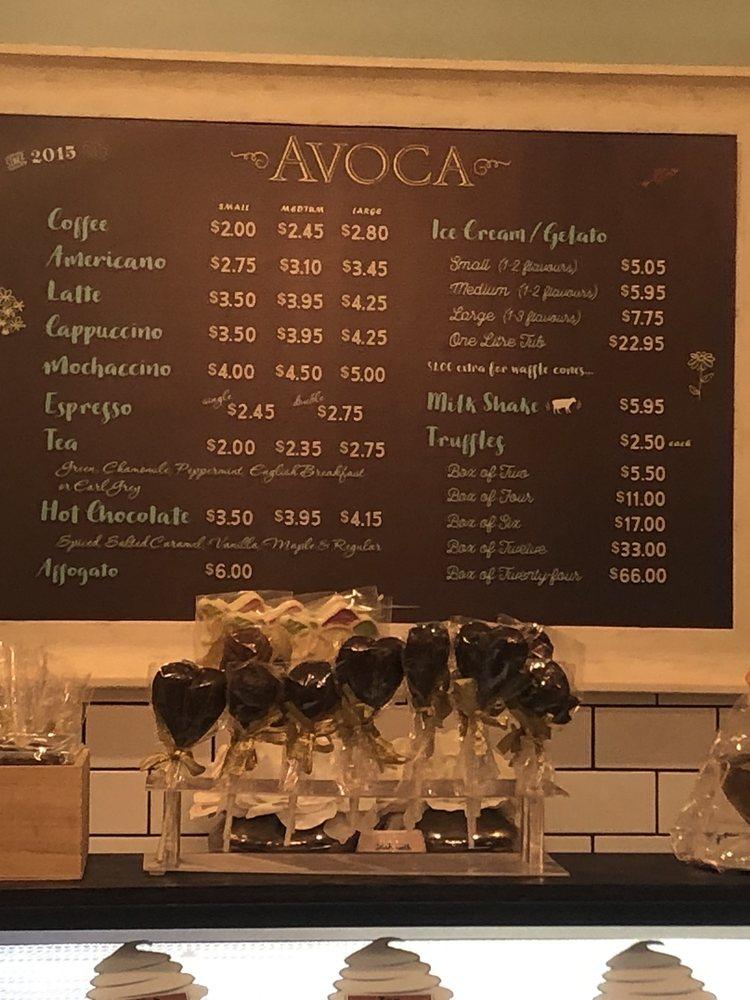 Menu at Avoca cafe, Toronto, 850 Millwood Rd