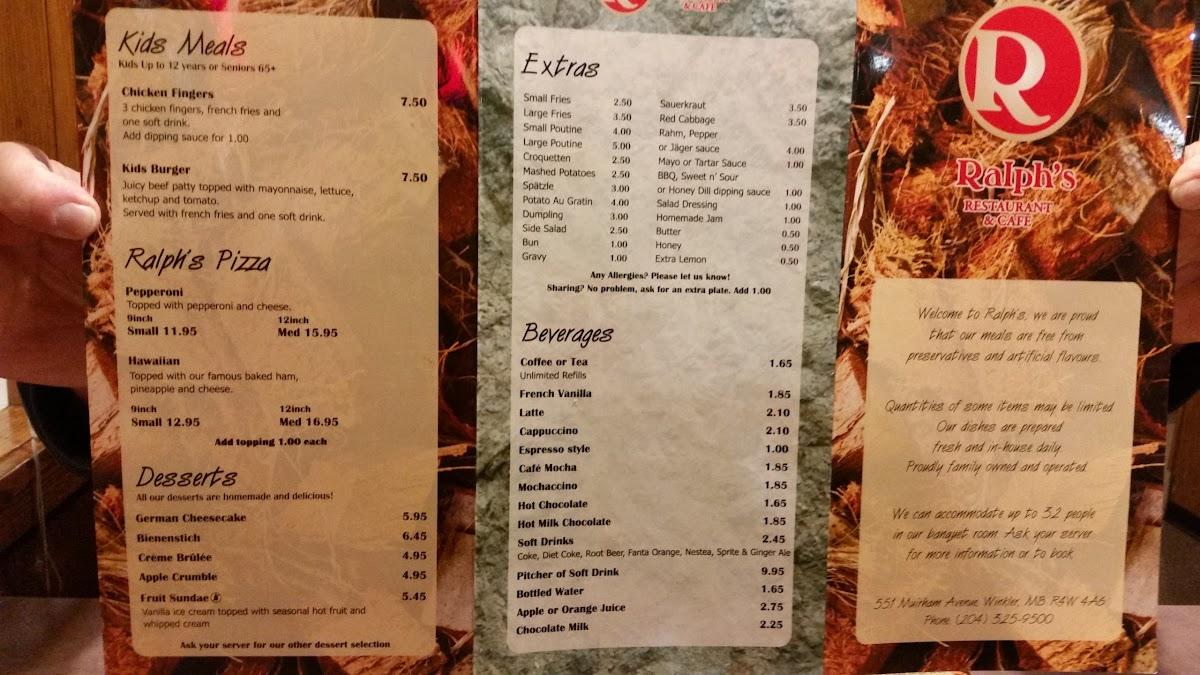 Menu at Ralph's German Restaurant And Café, Winkler