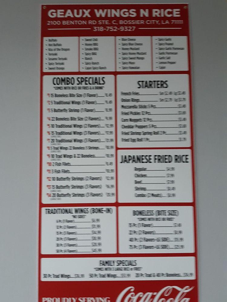 Menu at Wings 'N' Rice restaurant, Bossier City