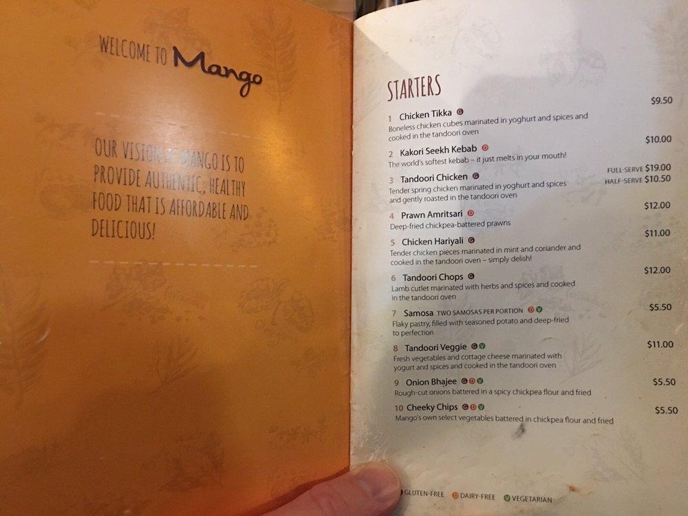 Menu at Mango Restaurant, Blenheim