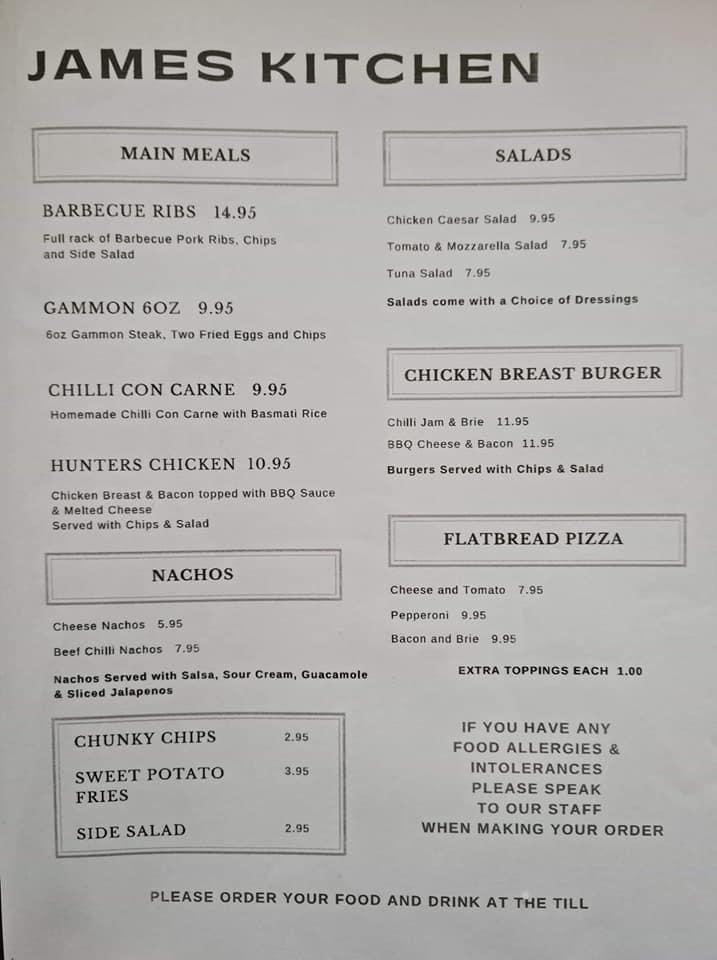 Menu at James' Kitchen restaurant, Winslow