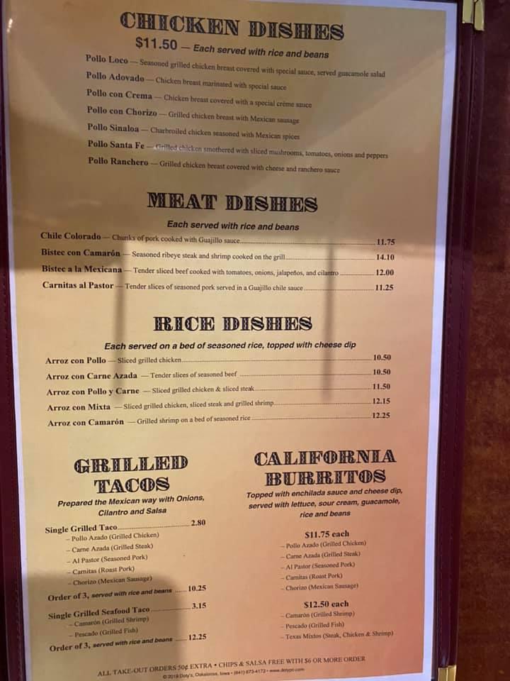 Menu at Mi Ranchito Mexican Restaurant, Oskaloosa