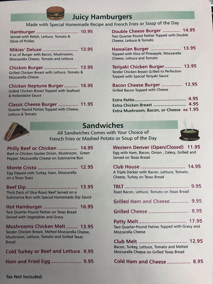 Menu at Mikie's Wheel Inn Restaurant, Rycroft