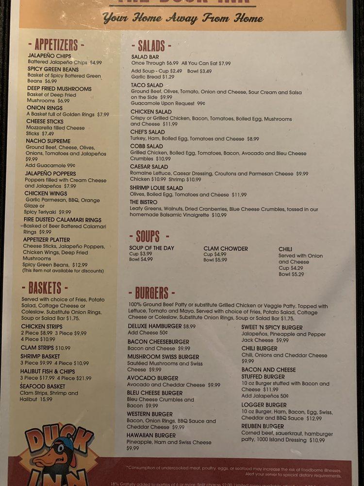 Menu at Duck Inn pub & bar, Skamokawa, WA4