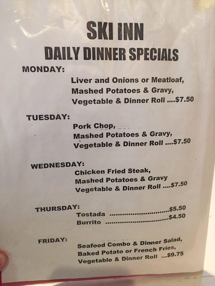 Menu at SKI INN pub & bar, Bombay Beach