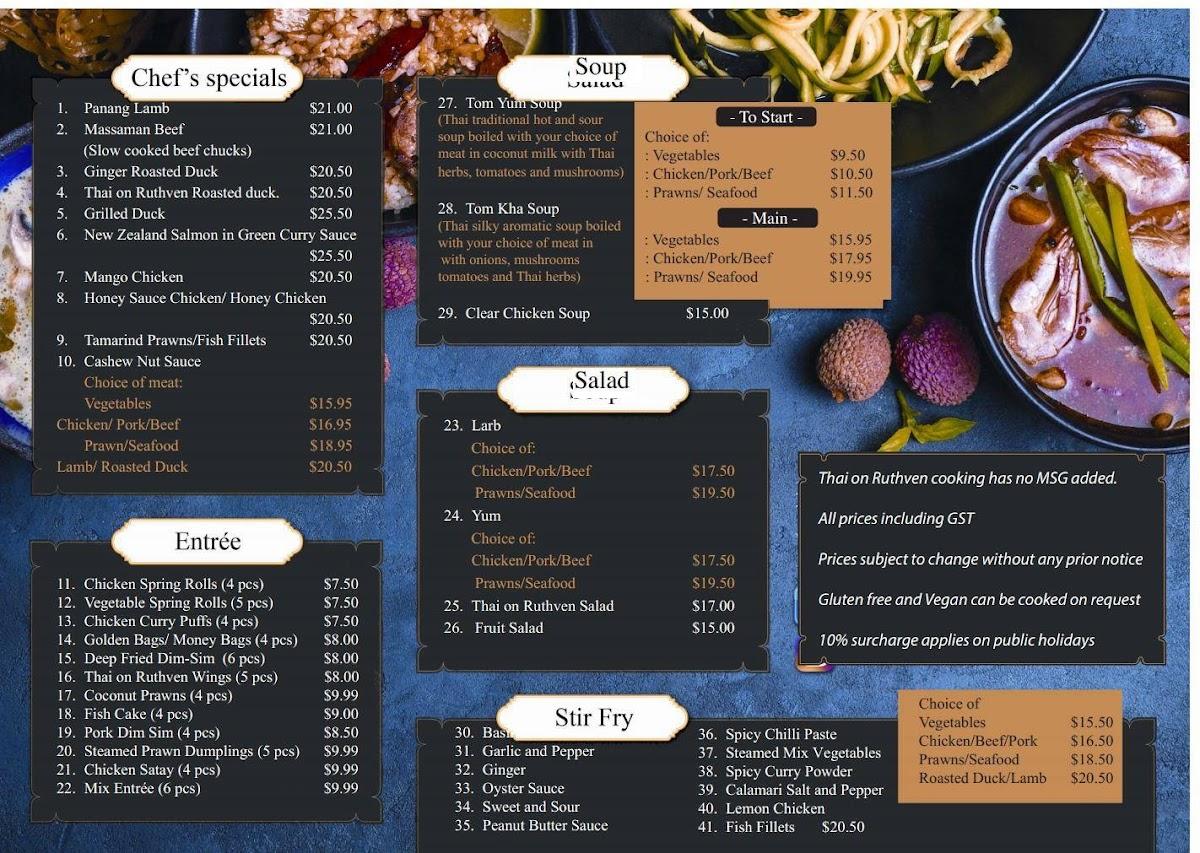 Menu at Thai on Ruthven restaurant, Toowoomba City