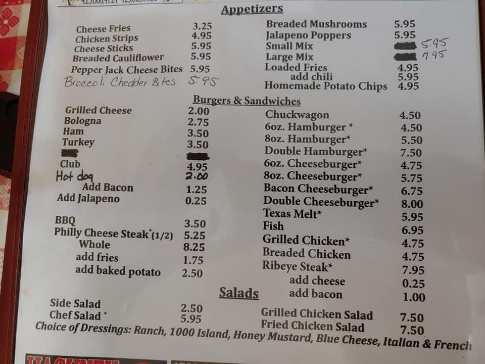 Menu at Fox Den restaurant, Del Rio, 790 TN107