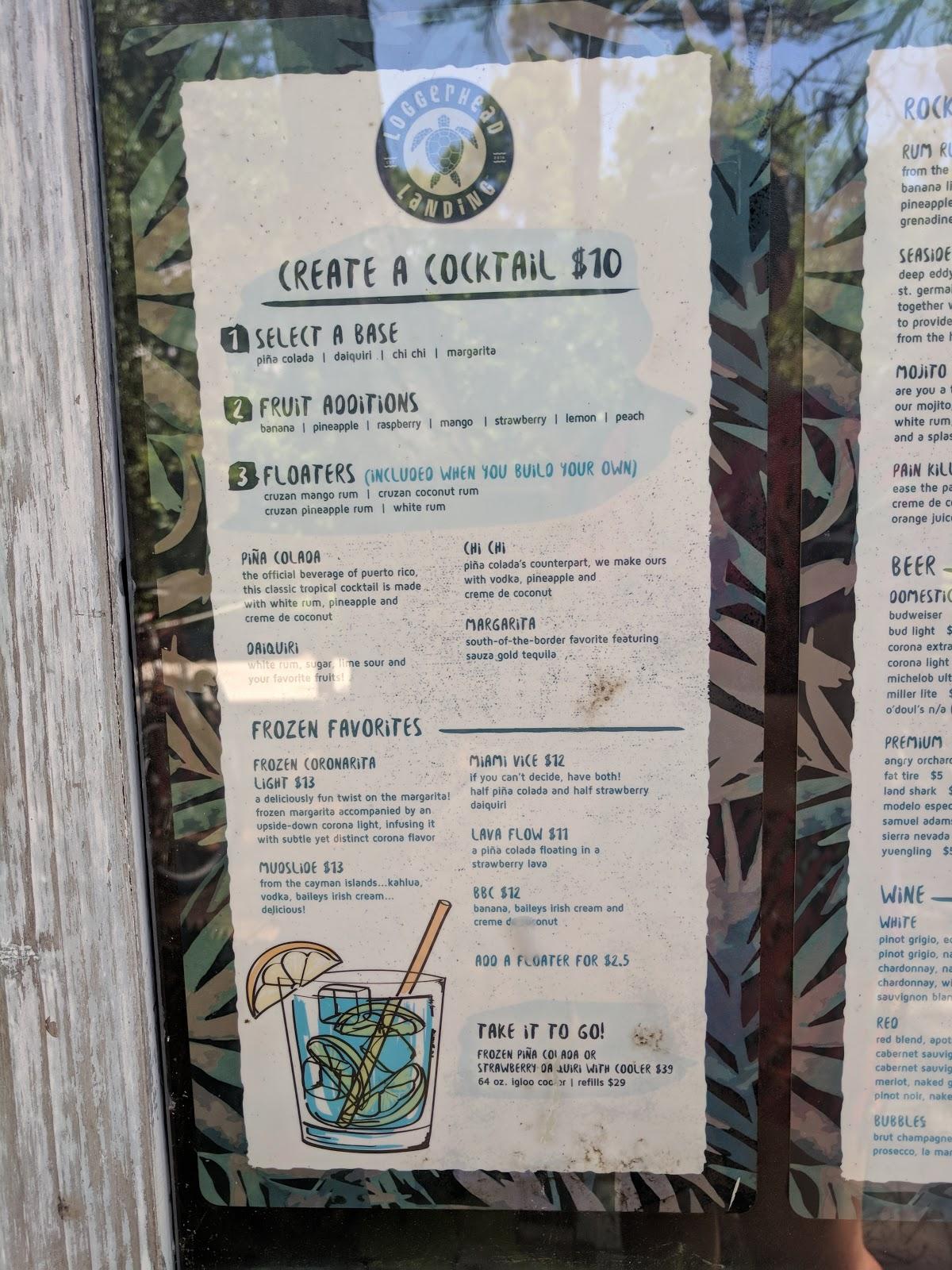 Menu at Loggerhead Landing pub & bar, Hilton Head Island