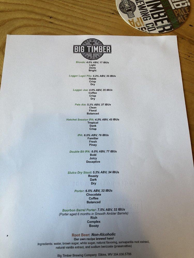 Menu at Big Timber pub & bar, Elkins