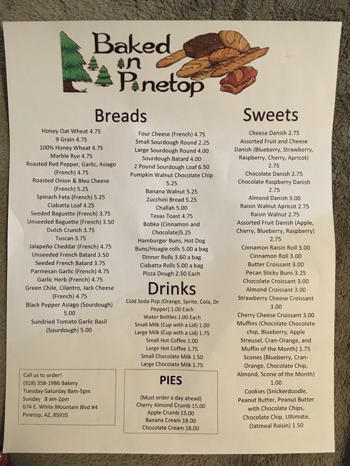 Menu at Baked In restaurant,