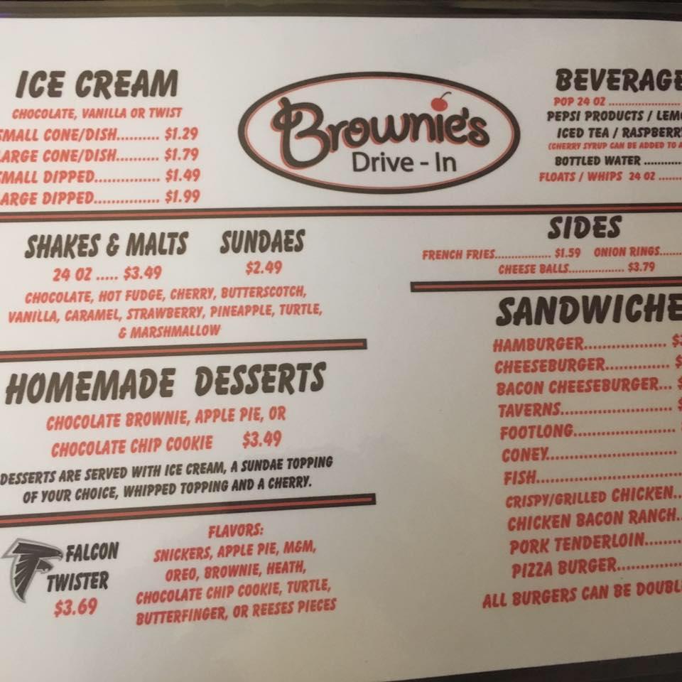Menu at Brownie's DriveIn desserts, Ida Grove