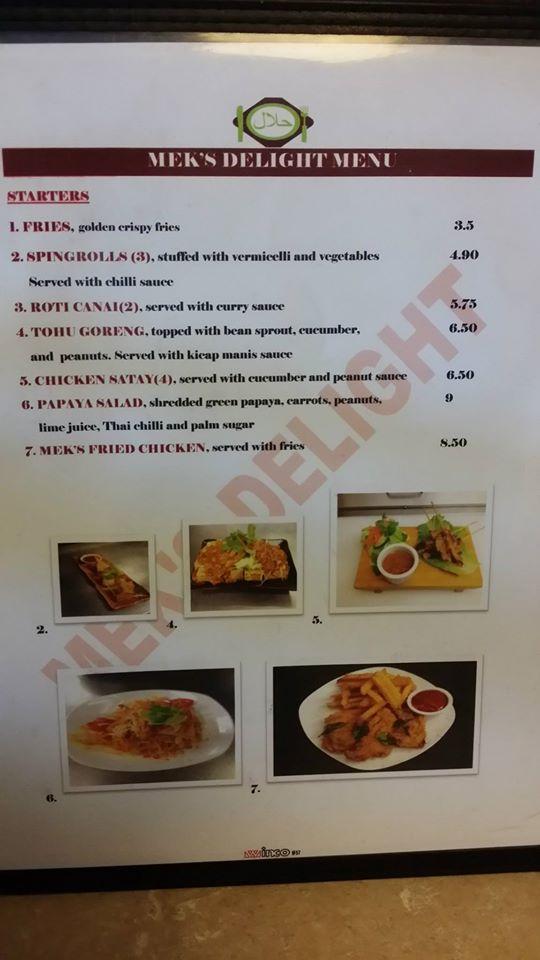 Menu at Mek's Delight restaurant, Surrey