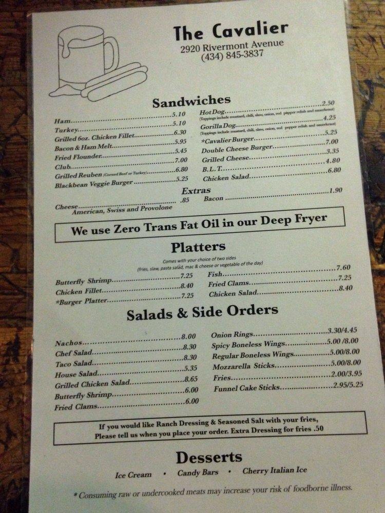 Menu at Cavalier Store restaurant, Lynchburg