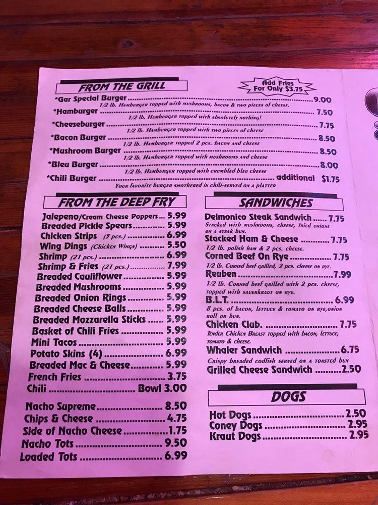 Menu at Gar's Lounge restaurant, Marine City
