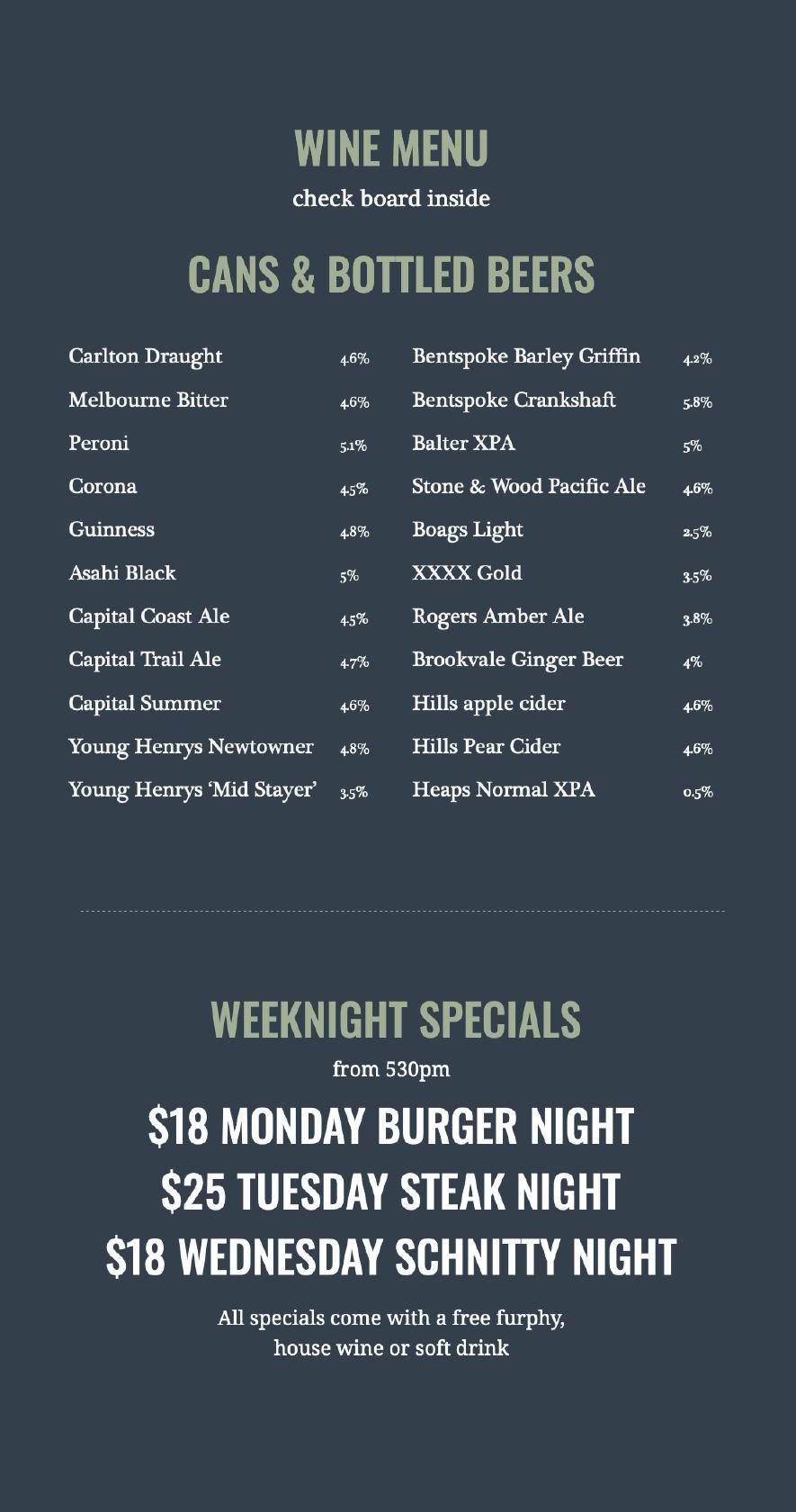 Menu at Edgar's pub & bar, Ainslie