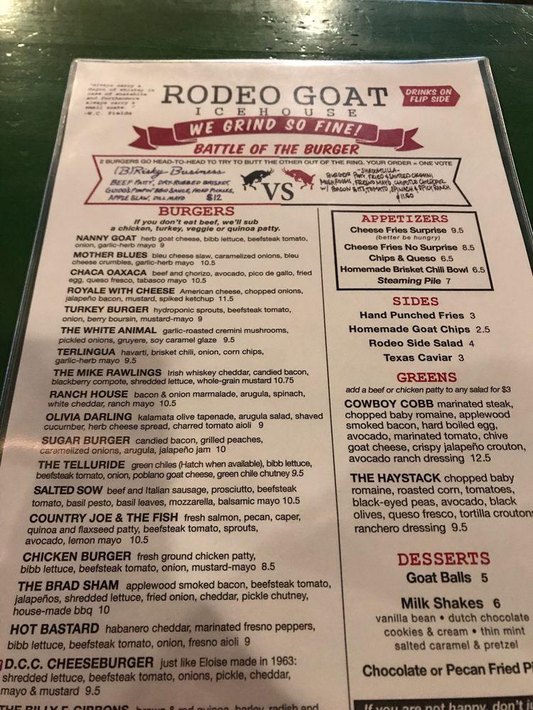 Menu at Rodeo Goat pub & bar, Dallas, Market Center Blvd