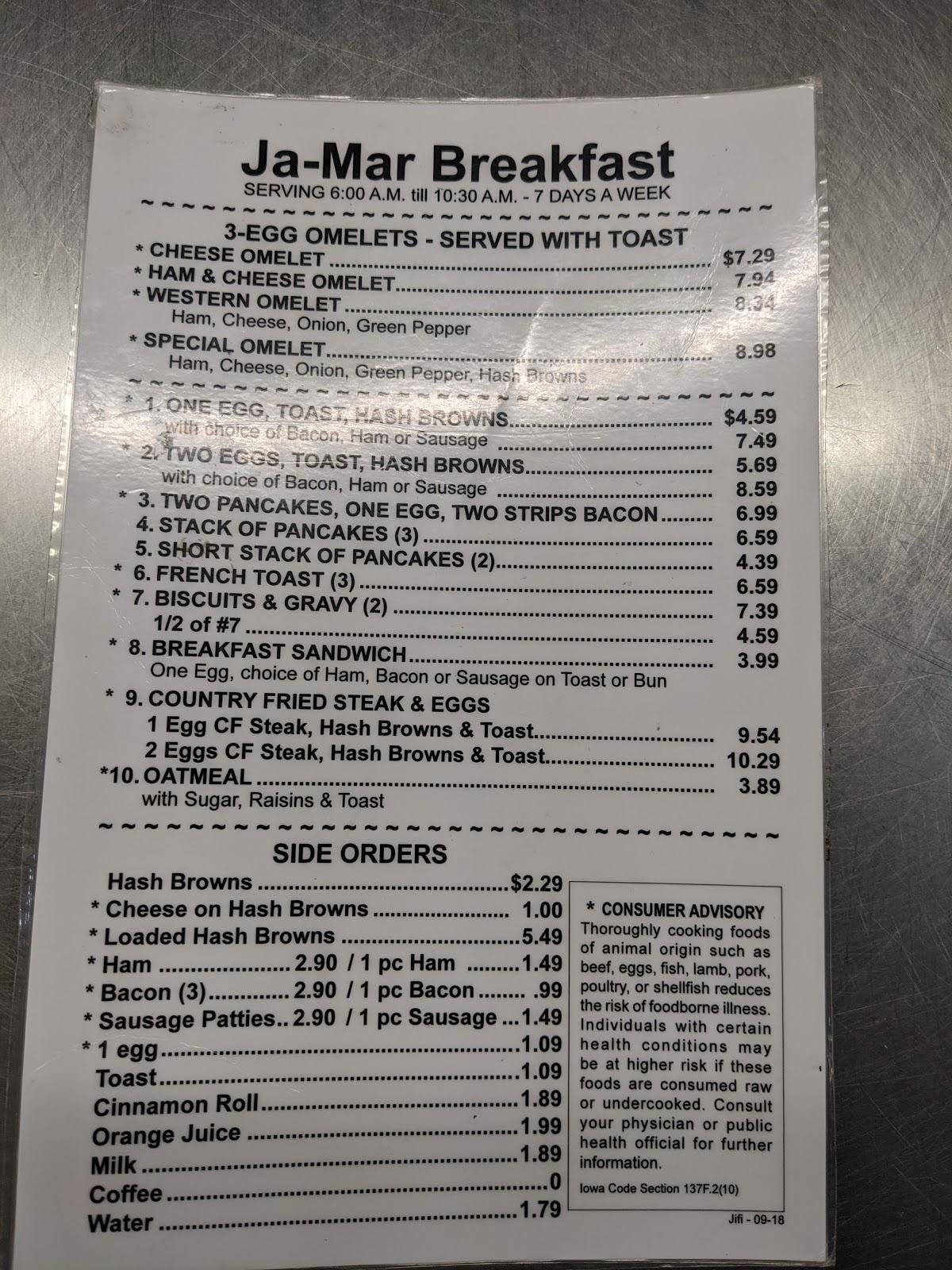 Menu at JaMar Drive In Restaurant, Fort Dodge, 325 S 25th St