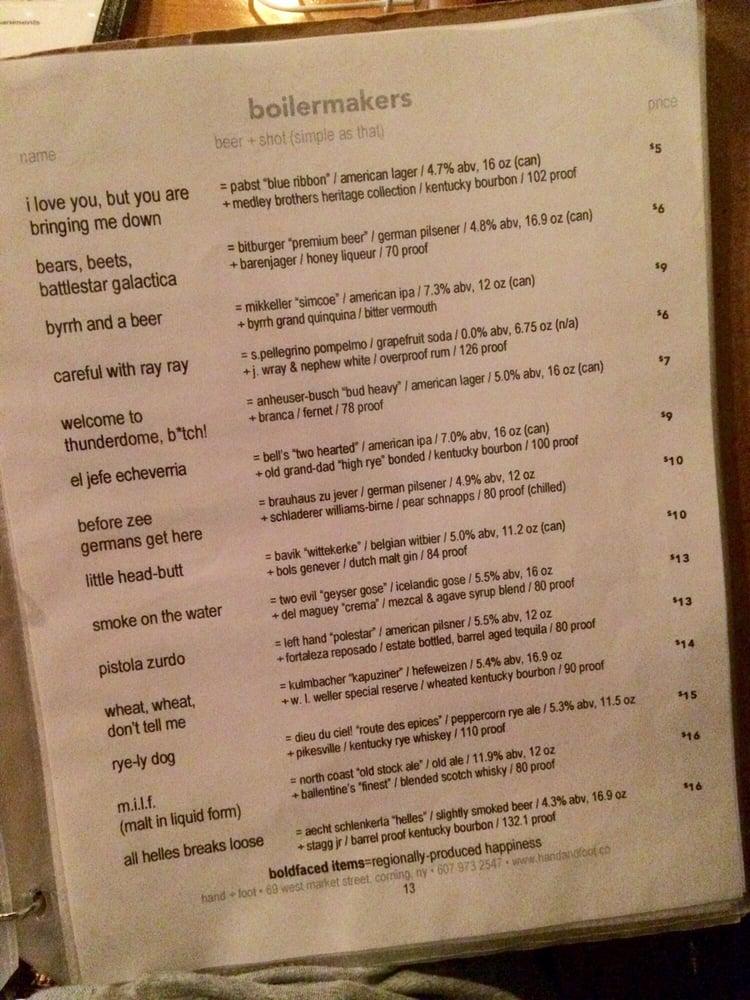 Menu at Hand + Foot pub & bar, Corning