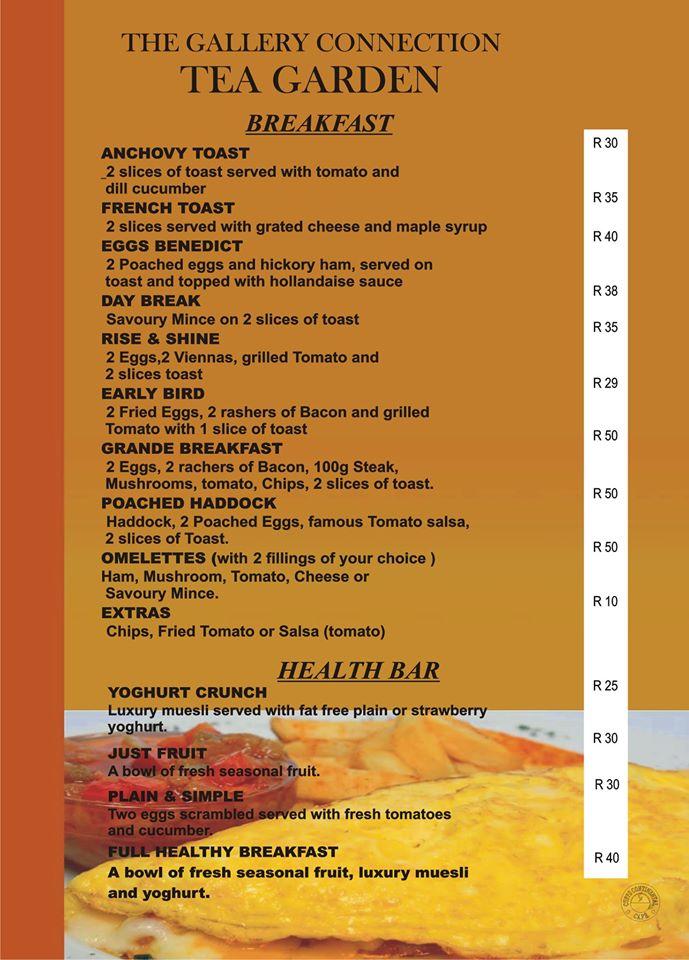Speisekarte von Tina's Coffee Shop & Tea Garden cafe, Pretoria