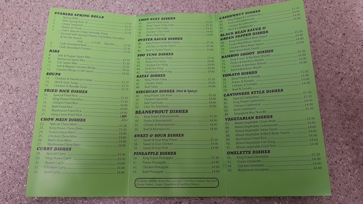 Menu at Summit Chippy restaurant, Heywood