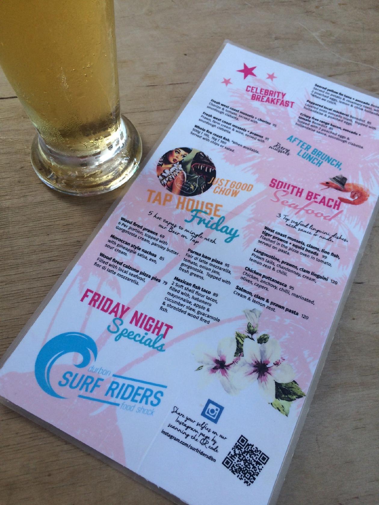 Menu at SURF RIDERS SOUTH BEACH BEACHFRONT restaurant, Durban