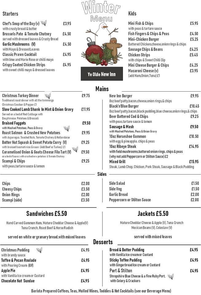 Menu at Ye Olde New Inn pub & bar, Bewdley, Pound Green