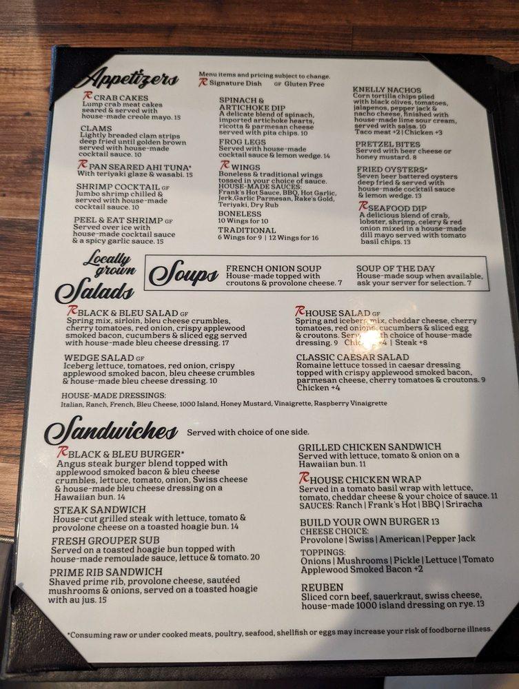 Menu at Rake's Place steakhouse, Zanesville