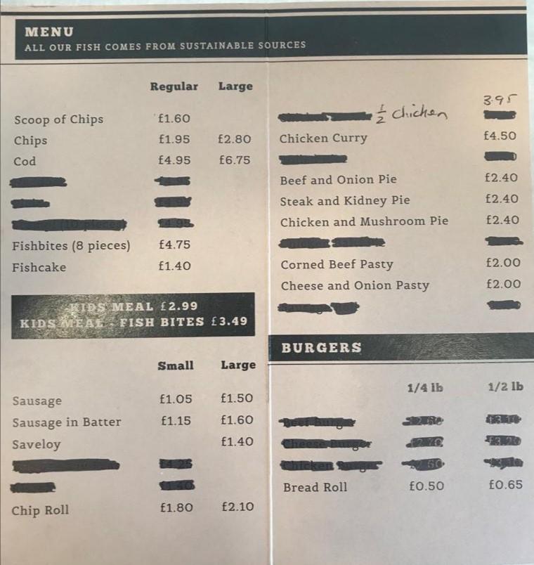 Menu at Sheppards Fish and Chips Bar, Newport