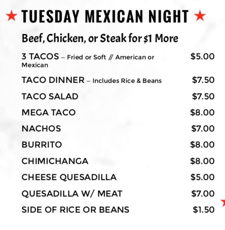 Menu at Aces & Eights Bar, Tonica