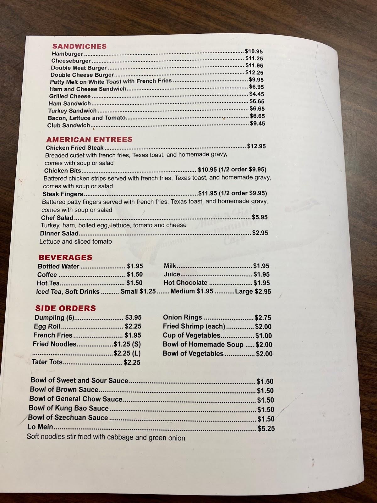 Menu at Mathis Field Cafe / Airport, San Angelo
