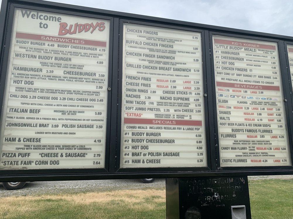 Menu at Buddys DriveIn restaurant, Beecher